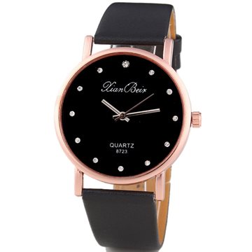 New Design Fashion Style Womens Diamond Case PU Leatheroid Band Round Dial Quartz Wrist Watch free shipping