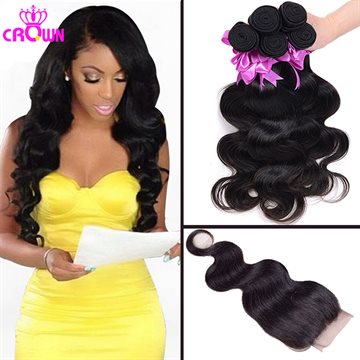 Quality Brazilian Virgin Hair With Closure 3Bundles Brazilian Body Wave With Closure 100% Human Hair Bundles With Lace Closures