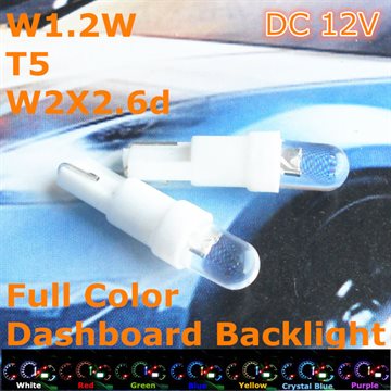 Stock Free Shipping New 12V CE LED Car Bulb T5(5mm Spot Lamp)For W1.2W W2.3W W2X2.6d Dashboard Signal Ashtray Light