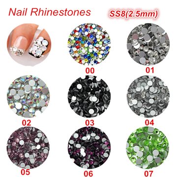 3d nail art decorations ss8 2.5MM strass nail art colorful crystal rhinestones for nails 1400pcs/lot shine gltter