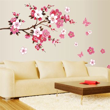 DU# Cherry Blossom Wall Poster Waterproof Background Wall Sticker for Living room Bedroom Cafe Home Decor Free Shipping