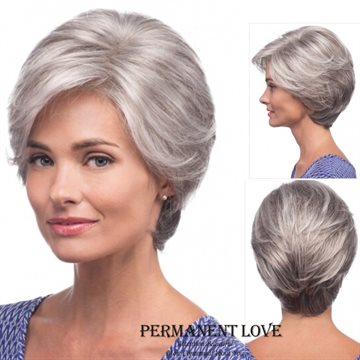 Straight silver Grey short Wig side bangs fashion Heat Resistant synthetic gray hairstyles hair wigs for old Women Elderly Lady