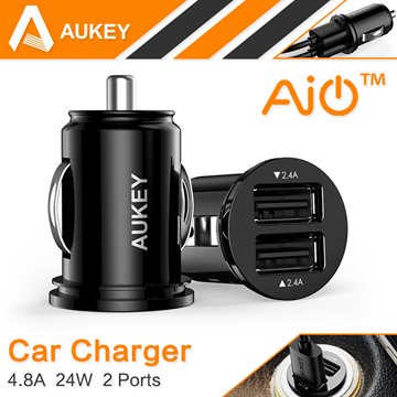 Aukey Universal 4.8A Dual Port Mini Car Charger Adapter for iPhone 5 6s Plus for Samsung Galaxy S6 HTC M9 Nexus 6 Xiaomi Mi3 Mi4