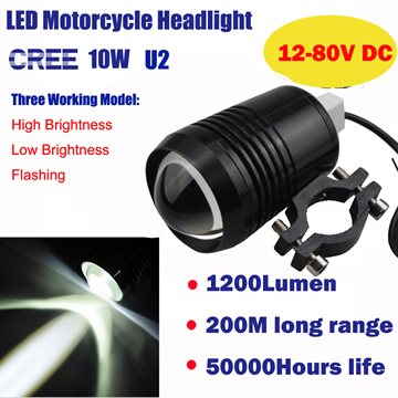 Cree U2 Waterproof Aluminum motorcycle light Motor electric bicycle LED headlight Fog lamp 12V-80V flash spot light