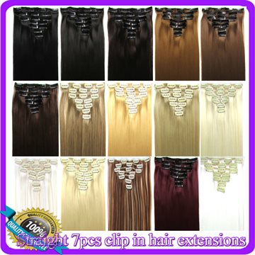 22(55cm) straight clip in hair extensions 130g 7pcs/set hot resistant synthetic, 30 colors available