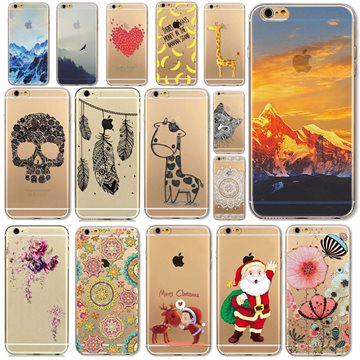 Free Shipping Phone Case For iPhone 6 6s Transparent Soft Ultra Thin Back Cover Painted Fruit Snow Mountain