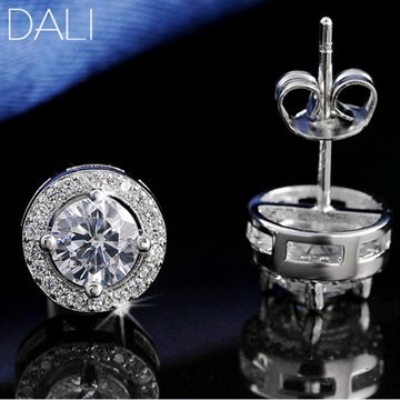 DALI Hot Sale Women Earring Stud 0.75ct CZ Zircon Crystal Jewelry Stud Earrings Platinum Plated DE104