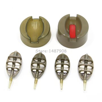 Carp Fishing Inline Method Feeder Set - 4 Feeders 15g,20g,25g,35g & 1 Mould , Extra free 1 Quick Release Mould A006