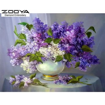 DIY Diamond Painting Needlework Square Full Diamond Embroidery Purple Lilac Flower Vase Painting Pattern Home Decoration BJ121