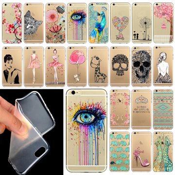 Phone Case Cover For iPhone 6 6S 4.7 Ultra Soft Silicon Transparent Cute Shoes Girl Flowers Animals Patterns Mobile Phone Bag