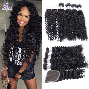 3/4 Bundles With Closure 7A Malaysian Virgin Hair with Closure Malaysian Curly Hair Bundles Wtih Closure Human Hair Weave