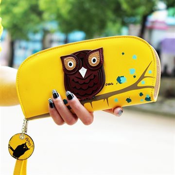 New Arrival Cute Owl Stereoscopic Printing Rounded Zipper Long Women Wallet Ladies Clutches Short Change Purses Card Holders