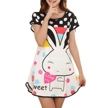 Great Cute Womens Cartoon Polka Dot Sleepshirt Short Sleeve Sleepwear Fashion ladies Nightgowns One piece Factory Wholesale