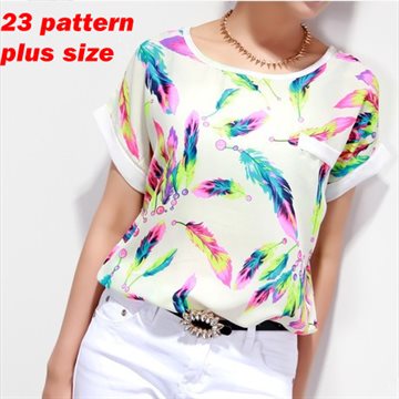 Women Blouses Shirts Chiffon Plus Size Feminina Top Tee Short Shirt Woman Clothing Blusa Camisa Summer Tops Shirt Floral Fashion