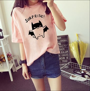 2016 Womens Summer T-Shirt Lovely Bat Printed Short Sleeve Tops Free Shipping