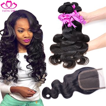 7A Peruvian Virgin Hair With Closure Unprocessed Peruvian Virgin Hair Body wave With Closure 4x4 lace closure with bundles