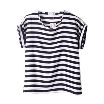 Women Chiffon T-Shirts Ladies Loose Short Sleeve Shirts Striped Heart Lip Tops