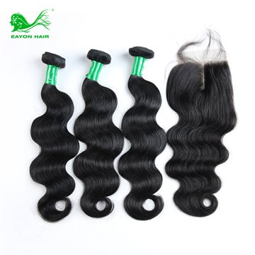 Eayon Hair Brazilian Virgin Hair With Lace Closure Human Hair Extensions Brazilian Virgin Body Wave Hair Bundles With Closure