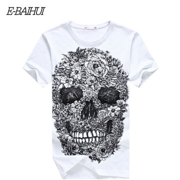 E-BAIHUI mens t shirts fashion 2015 Skull 3d t shirt men Hip Hop Men T-shirt Casual Fitness Skate Swag marcelo burlon Y049