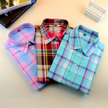 Brand New 2016 Fashion Women Blouses Long Sleeve Turn-down Collar Plaid Shirts Women Casual Cotton Shirt Style Blusas Femininas