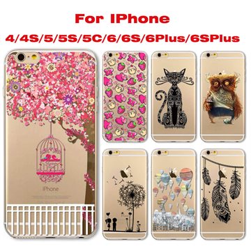 For iphone 4 4s 5 5s 5c 6 6s 6plus 6splus Phone Case Flexible Super Slim TPU Phone Skin Transparent Clear Back Case Cover