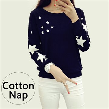 Autumn winter Women Hoodie Fashion embroidery star pattern cotton Thick velvet warm round neck Long Sleeve big size Sweatshirts