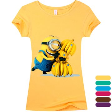 (Harajuku T Shirt)2016 Sexy cute Womens Lycra Tee T Shirt Ladies Minion Slim Summer 3d kawaii Women T-Shirts Minions Cartoon Top