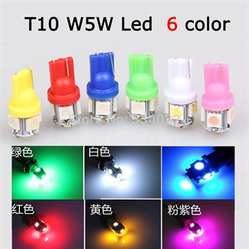 10x led t10 w5w led 5050 5SMD 12v auto Light bulbs 192 168 parking White/Red/Green/Blue/yellow/pink led car styling Wedge Lamp