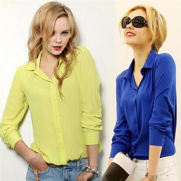 Women Blouses Direct Selling Free Shipping Button Solid 2015 Autumn New Long-sleeve Shirt Female Chiffon Womens Slim Clothing