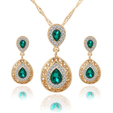 Women bridal Wedding Jewelry Sets Charm Crystal Water Drop Pendant Necklaces Earrings Sets Shininy Zircon bijoux femme 2015