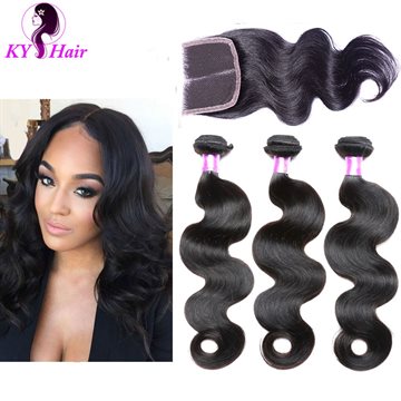 Grade 7A Brazilian Virgin Hair With Closure Cheap Brazilian Human Hair Weave 3 Bundles Brazilian Body Wave With Lace Closure