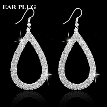 Water Drop Long Wedding Dangle Earrings Fashion 925 Sterling Silver Jewelry Crystal Earrings With Stones For Women Brincos 2016