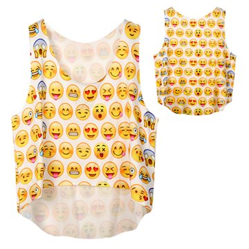 Summer Casual Womens Crop Emoji Tank Tops Vest Blouse Sleeveless Cartoon Beach Tanks T-Shirt