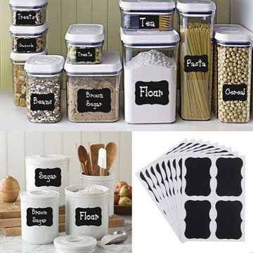 36 x Fancy Black board Kitchen Jam Jar Label labels stickers. 5cm x 3.5cm chalkboard