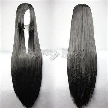 100cm 40 Black Long Straight Wigs Anime Cosplay Women Ladies Wig Oblique Bangs Fringe Lace Cap Heat Resistant Synthetic Hair